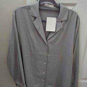 Oak + Fort Satin Button Up Blouse